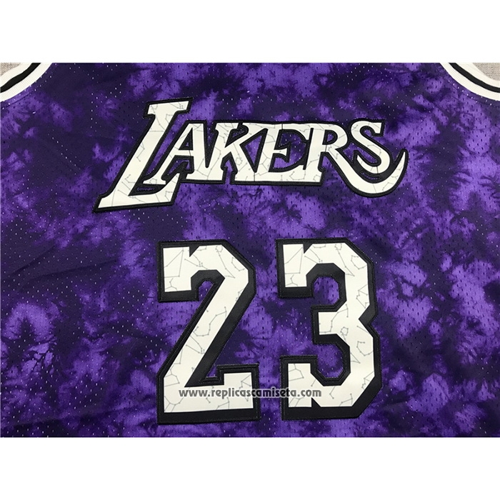 Camiseta Los Angeles Laker Lebron James #23 Galaxy Violeta